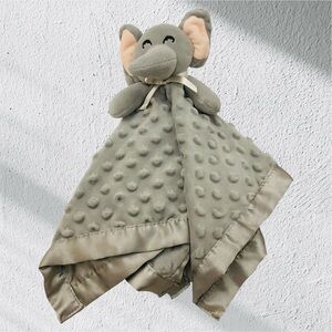 Baby Gray Elephant Security Blanket Lovey Cozy Minky Dots 16” x 16”